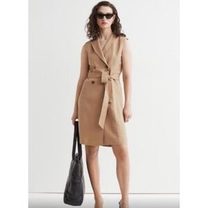 H&M Tan Khaki Sleeveless Trench Coat Classic Layering Dress Womens Large Belted